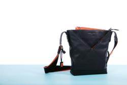 Compact Calf Leather and Canvas Tote Bag